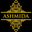 Gold decorative logo with 'ASHMIDA' text on a black background
