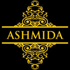 Gold decorative logo with 'ASHMIDA' text on a black background